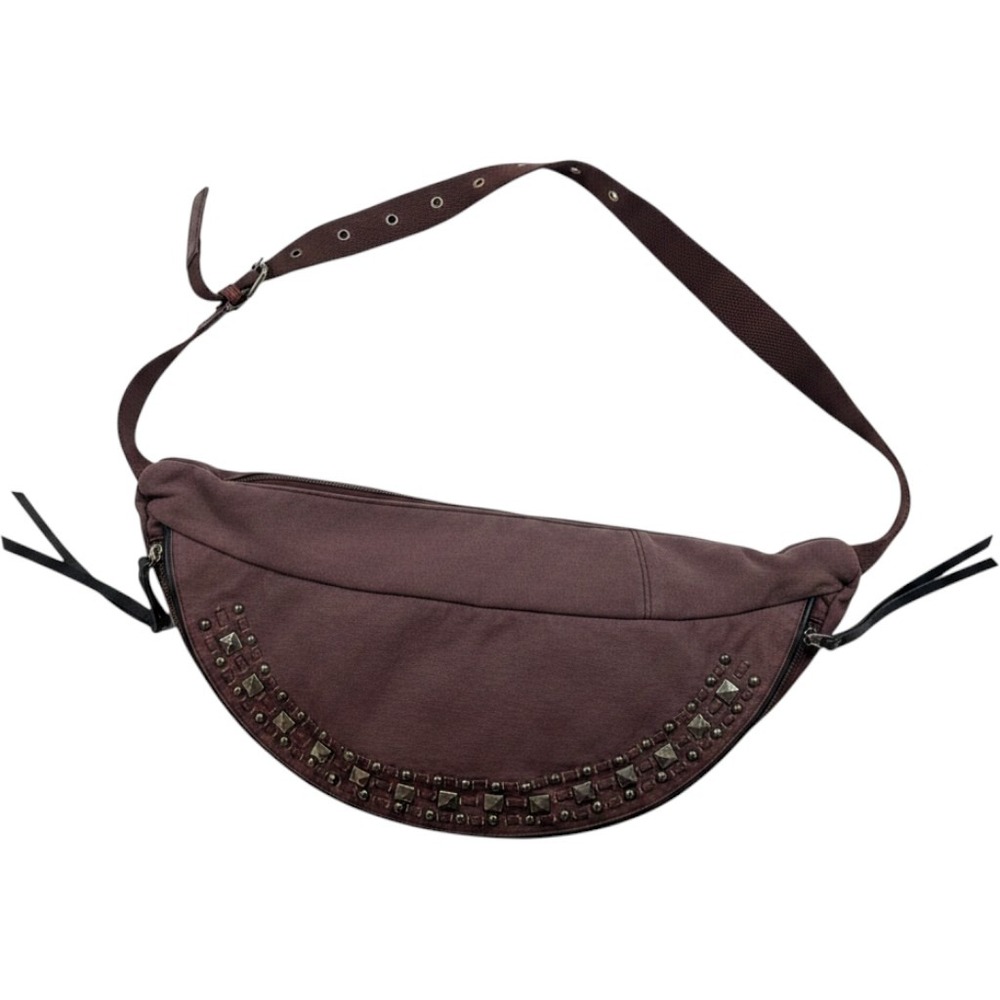 Free People Studded Canvas Chic Crossbody Bag Large Burgundy Boho Crescent